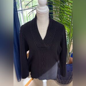 Nautica Women's Black Cable V‑Neck Sweater